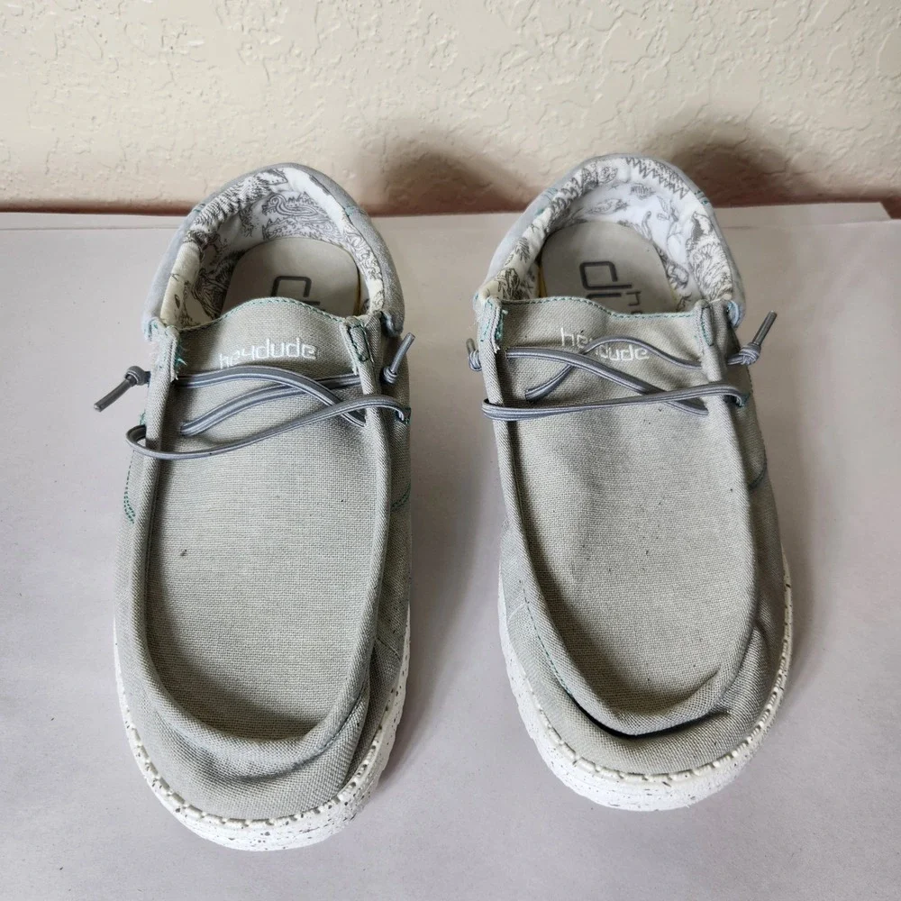 Hey Dude Wally Flow Steel Grey Canvas Slip On Loafers Mens Size 11 112303213